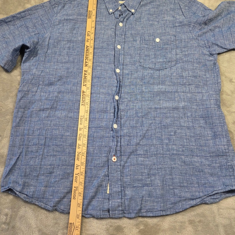 Weatherproof Vintage Mens XL Blue Windowpane Linen Cotton Short Sleeve Shirt - Picture 3 of 6